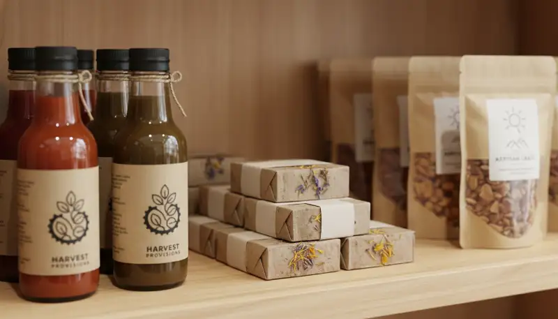 Ilustrasi Produk lokal di etalase toko untuk Stapo.id