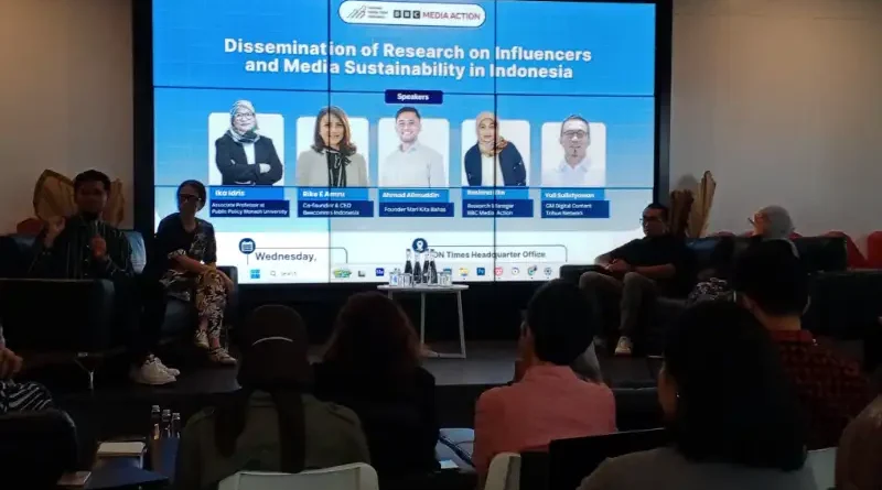 Ilustrasi simbolik kredibilitas informasi antara media massa dan influencer digital