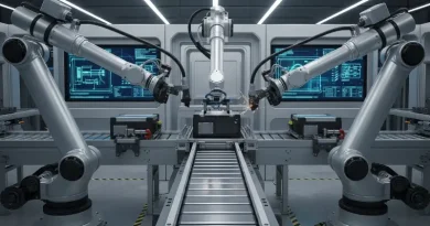 Ilustrasi produksi baterai untuk kendaraan listrik di pabrik otomotif.