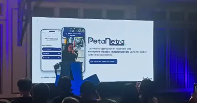 Simbol abstrak teknologi navigasi pintar untuk aksesibilitas penyandang tunanetra.
