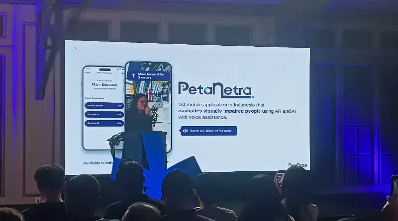 Simbol abstrak teknologi navigasi pintar untuk aksesibilitas penyandang tunanetra.