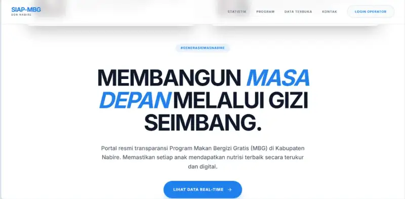 Antarmuka digital portal SiapMBG.com yang dikembangkan oleh pemuda Papua untuk transparansi program Makan Bergizi Gratis.