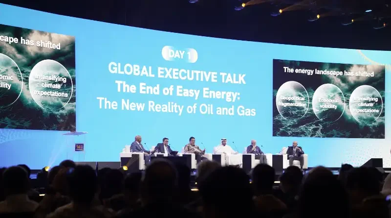 Ilustrasi simbolis gas alam dan energi terbarukan yang saling terhubung untuk transisi energi.
