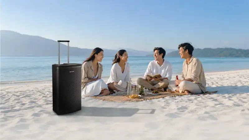 Ilustrasi Professional Portable Speaker untuk hiburan modern Stapo.id