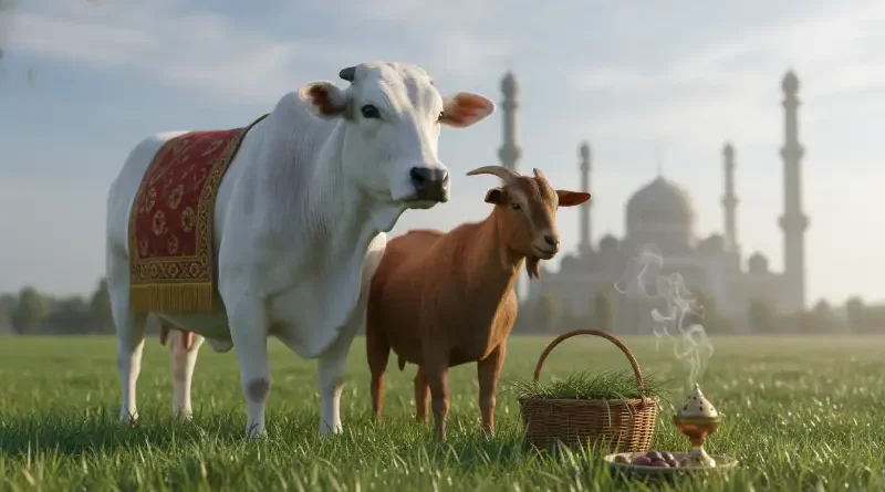 Visualisasi hewan qurban dalam perayaan Hari Raya Idul Adha yang penuh makna pengorbanan.