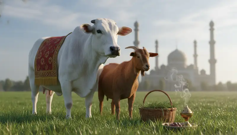 Visualisasi hewan qurban dalam perayaan Hari Raya Idul Adha yang penuh makna pengorbanan.