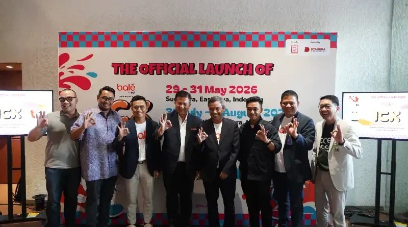Ilustrasi cangkir kopi dan biji kopi dalam pameran Indonesia Coffee Expo