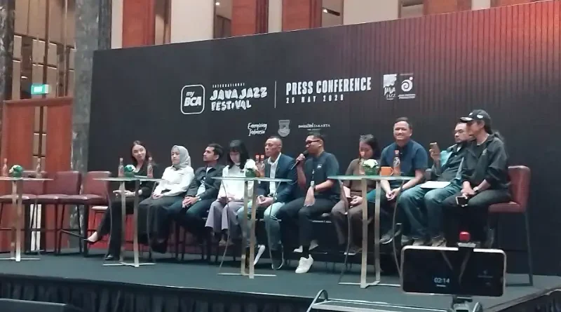 Ilustrasi simbol musik jazz modern dengan elemen digital untuk Java Jazz Festival 2026.