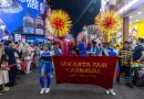 Dekorasi festival karnaval yang penuh warna