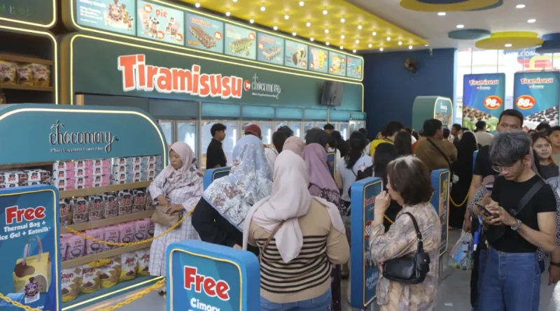 Ilustrasi jajanan kuliner viral di sebuah festival makanan yang ramai.