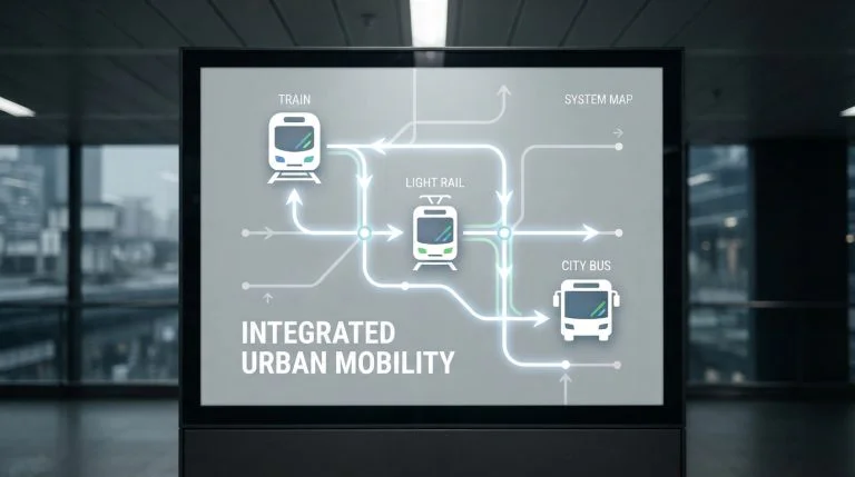 Ilustrasi jaringan transportasi publik perkotaan yang terintegrasi modern
