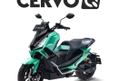 Motor listrik premium ALVA Cervo Q dengan desain futuristis dan lampu LED modern terparkir di area perkotaan.