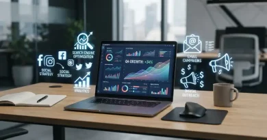 Strategi Memasarkan Produk di Era Digital Bagi Bisnis Modern Ilustrasi strategi memasarkan produk di era digital dengan visualisasi jaringan teknologi.