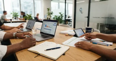 Cara Menarik Talenta Terbaik Melalui Manajemen Berkelanjutan Suasana kolaborasi tim di kantor modern yang harmonis