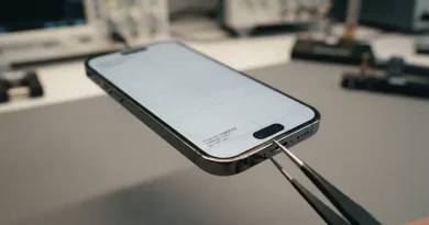 Tips Membeli Smartphone Bekas yang Aman untuk Hindari Kerugian Seseorang sedang memeriksa kondisi fisik smartphone bekas berwarna hitam secara teliti.