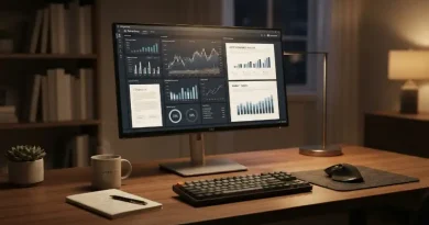 Tips Memilih Monitor PC yang Tepat untuk Bekerja dari Rumah Monitor PC modern diletakkan di atas meja kerja kayu minimalis untuk mendukung kerja dari rumah