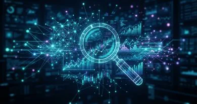 BPK Siapkan Sistem Audit Berbasis AI Mulai 2027, Seperti Apa Teknologi di Baliknya? Visualisasi abstrak audit berbasis AI berupa jaringan kecerdasan buatan, grafik keuangan digital, dan analisis data modern