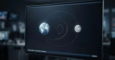 Ilustrasi konseptual pergeseran orbit Bulan yang semakin menjauh dari planet Bumi.
