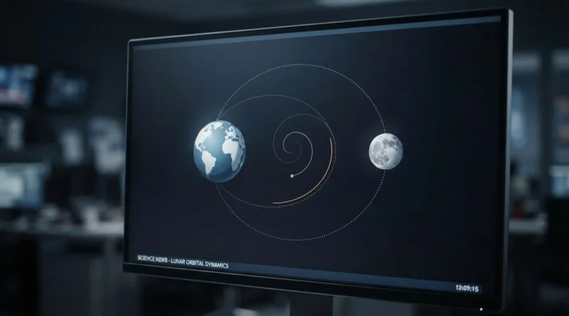 Ilustrasi konseptual pergeseran orbit Bulan yang semakin menjauh dari planet Bumi.