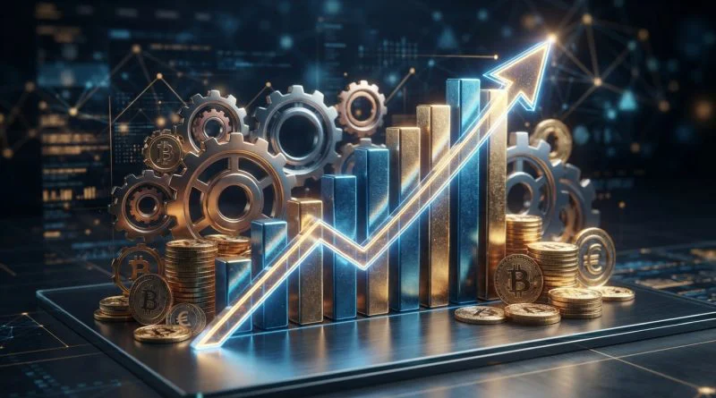 Ilustrasi kenaikan laba BUMN berupa grafik pertumbuhan finansial di era digital.