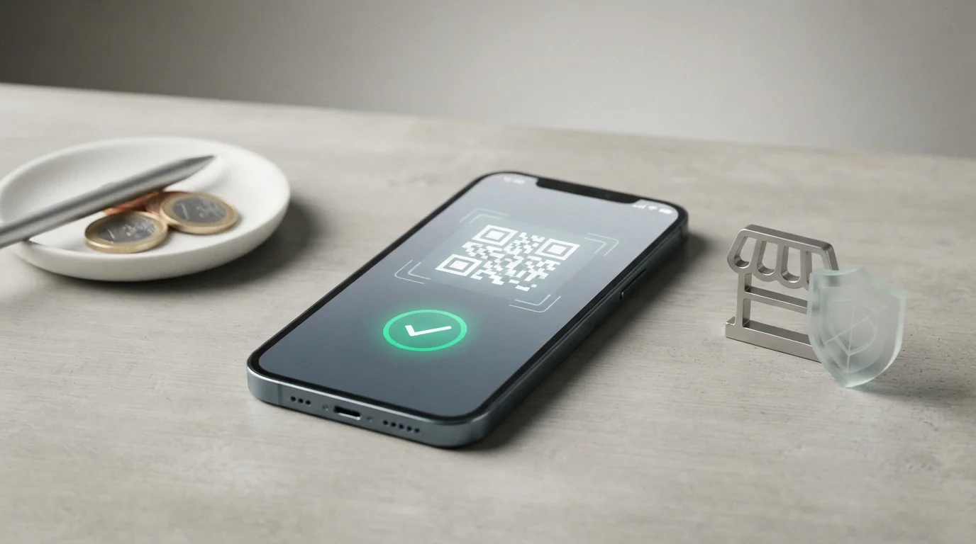 Simbol pembayaran digital QRIS bebas biaya administrasi untuk merchant.