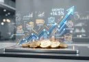 Visualisasi grafik pertumbuhan ekonomi yang positif dan simbol investasi modern