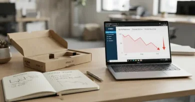 Menghentikan Produk Tidak Laku: Kapan Bisnis Harus Mengambil Keputusan? Ilustrasi evaluasi produk bisnis yang tidak laku di atas meja kerja