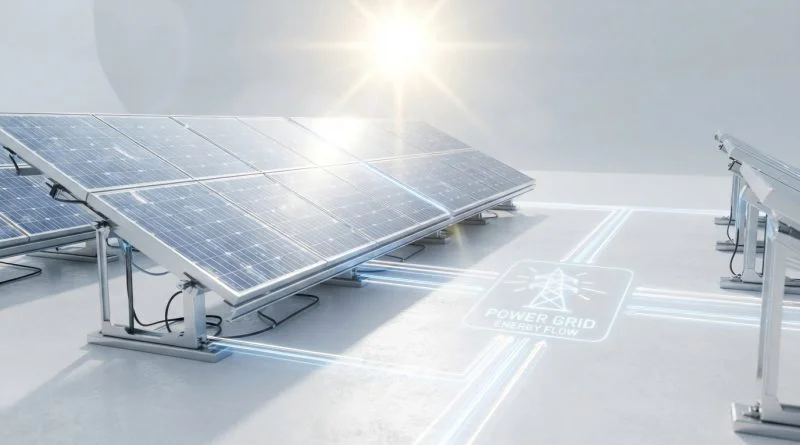 Ilustrasi panel surya energi terbarukan ramah lingkungan