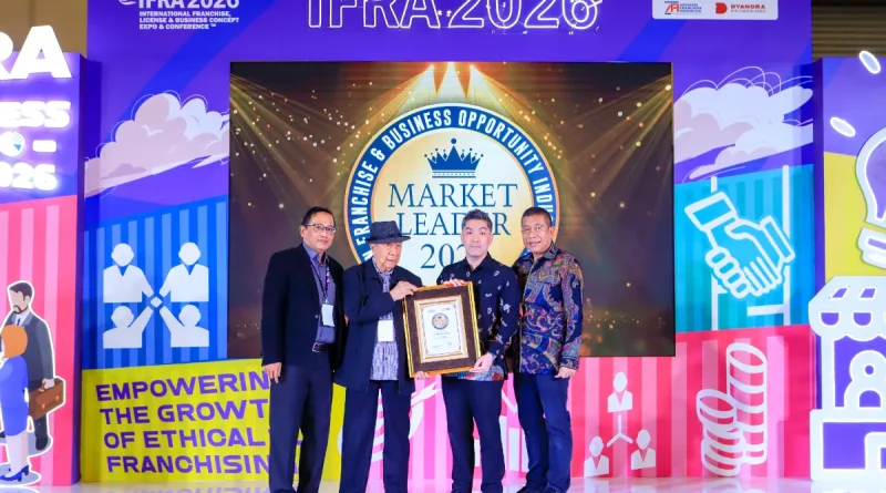 Ilustrasi pameran waralaba dan jaringan kemitraan bisnis berskala internasional.