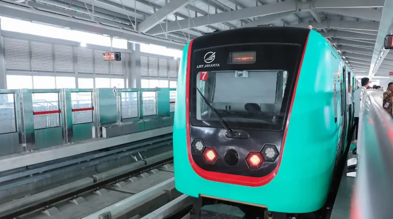 Ilustrasi jalur rel layang transportasi publik modern perkotaan yang futuristik dan bersih