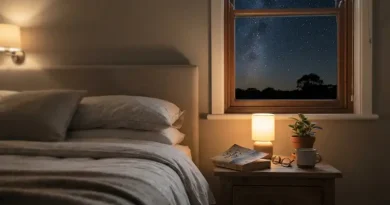 Rutinitas Tidur yang Teratur: Cara Praktis Menjaga Kesehatan Ilustrasi kamar tidur yang tenang dengan cahaya temaram untuk mendukung rutinitas tidur yang teratur.