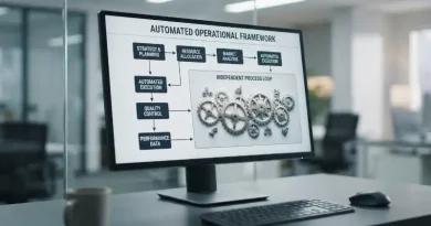 Membangun Sistem Bisnis Mandiri Tanpa Ketergantungan Pemilik Struktur visual sistem bisnis mandiri yang tersistematisasi dengan baik dalam manajemen perusahaan modern.