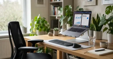 Tips Menjaga Kebugaran bagi Pekerja yang Duduk Lama di Depan Komputer Seorang pekerja sedang melakukan peregangan di depan meja komputer dengan postur ergonomis.