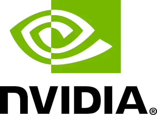 Ilustrasi logo Nvidia dan simbol timbangan keadilan hukum dalam bentuk sirkuit digital