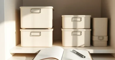 Cara Menentukan Barang yang Perlu Disimpan Secara Tepat Konsep penataan dan penyimpanan barang secara rapi di dalam rak penyimpanan terbuka.