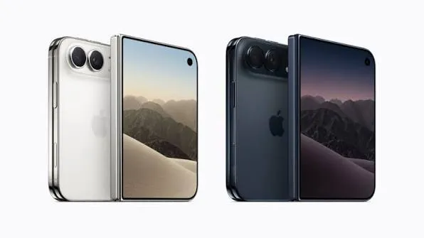 Ilustrasi konseptual smartphone lipat premium di atas meja marmer dengan pencahayaan editorial
