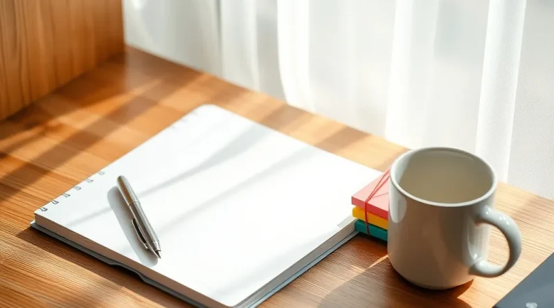 Buku agenda dan catatan rencana kerja di atas meja kerja yang rapi dengan pencahayaan alami.