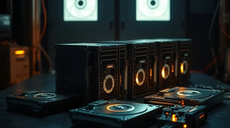 Konsep perangkat penyimpanan data server dan hard drive untuk pelatihan model AI