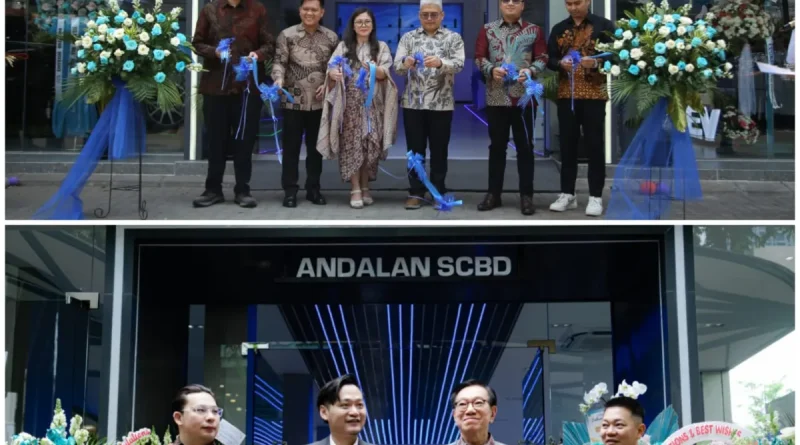 Logo OMODA dan JAECOO di depan dealer baru, menunjukkan perluasan jaringan otomotif di perkotaan