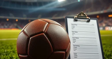 Bola sepak di atas rumput lapangan hijau stadion dengan pencahayaan dramatis melambangkan turnamen dan perhitungan ranking FIFA
