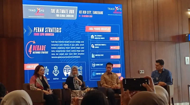 Ilustrasi konsep diplomasi perdagangan global dan komoditas ekspor Trade Expo Indonesia