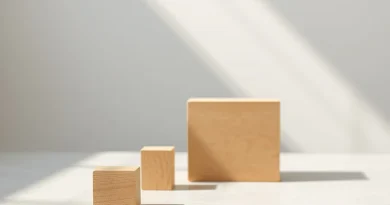 Susunan balok kayu minimalis yang merepresentasikan pencapaian bertahap dari hal kecil menuju target besar