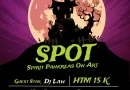 Komposisi still-life artistik elemen seni panggung dan dekorasi bertema Halloween