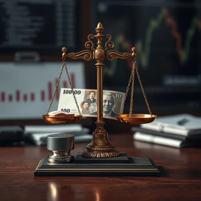 Timbangan analitik moneter dan tumpukan uang rupiah melambangkan kebijakan suku bunga acuan Bank Indonesia