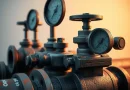 Pipa industri gas bumi dan katup tekanan pengatur aliran energi