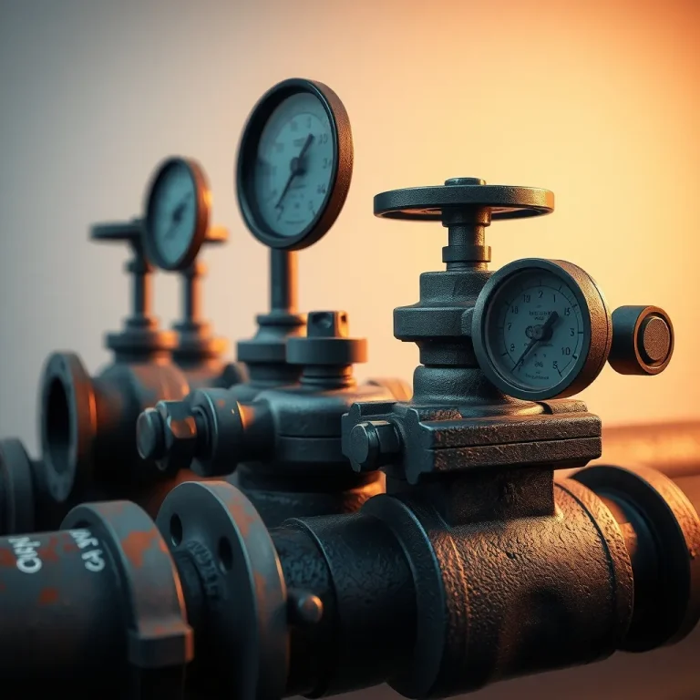 Pipa industri gas bumi dan katup tekanan pengatur aliran energi