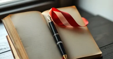 20 Contoh Ucapan Hari Sumpah Pemuda 2026 untuk Caption Instagram, WhatsApp, dan Media Sosial Ilustrasi buku catatan antik dan pita merah putih di atas meja kayu estetik
